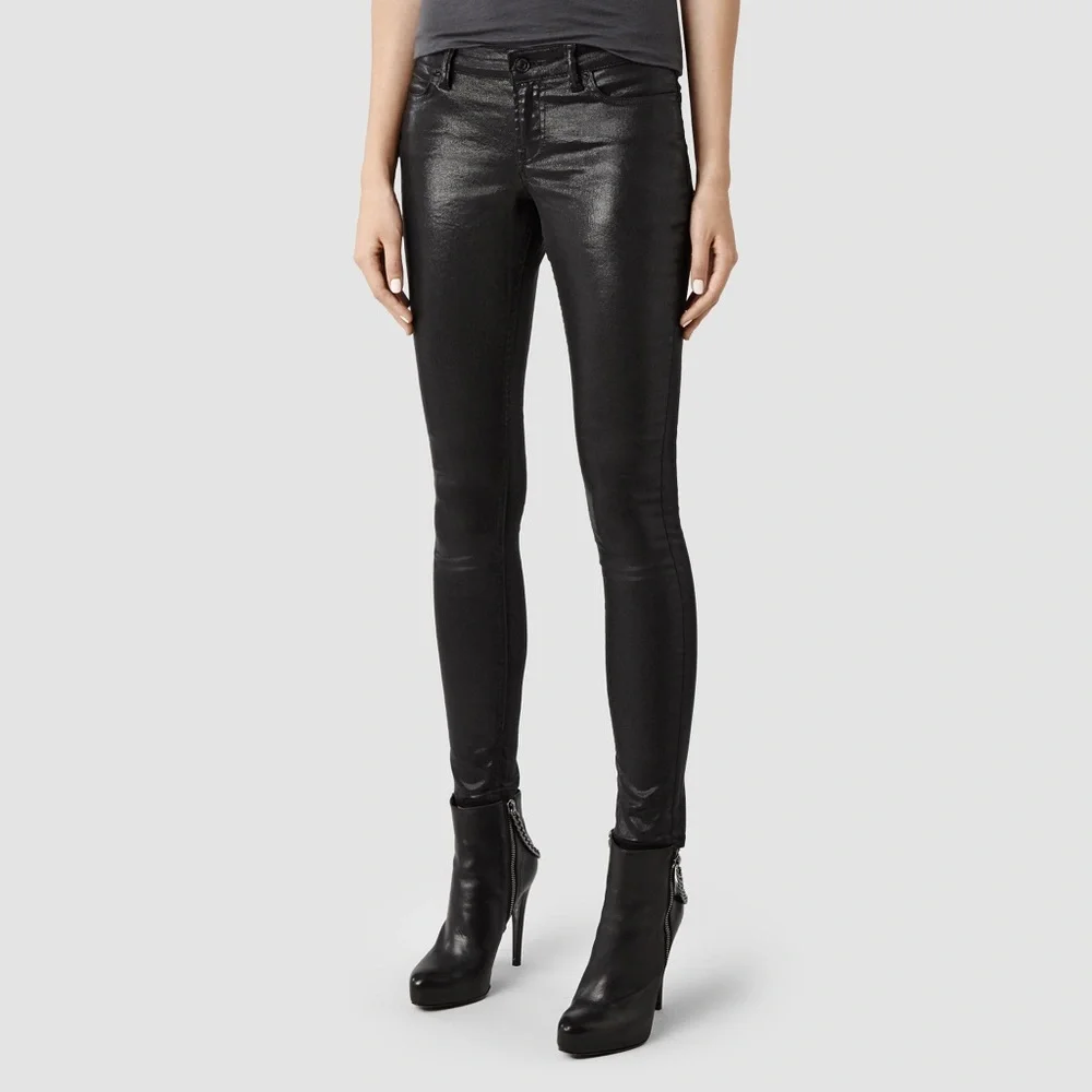 ALLSAINTS ALL SAINTS SPITALFIELDS Coated Skinny Low Rise ASHBY Pants Jeans Sz 25 - Picture 2 of 5